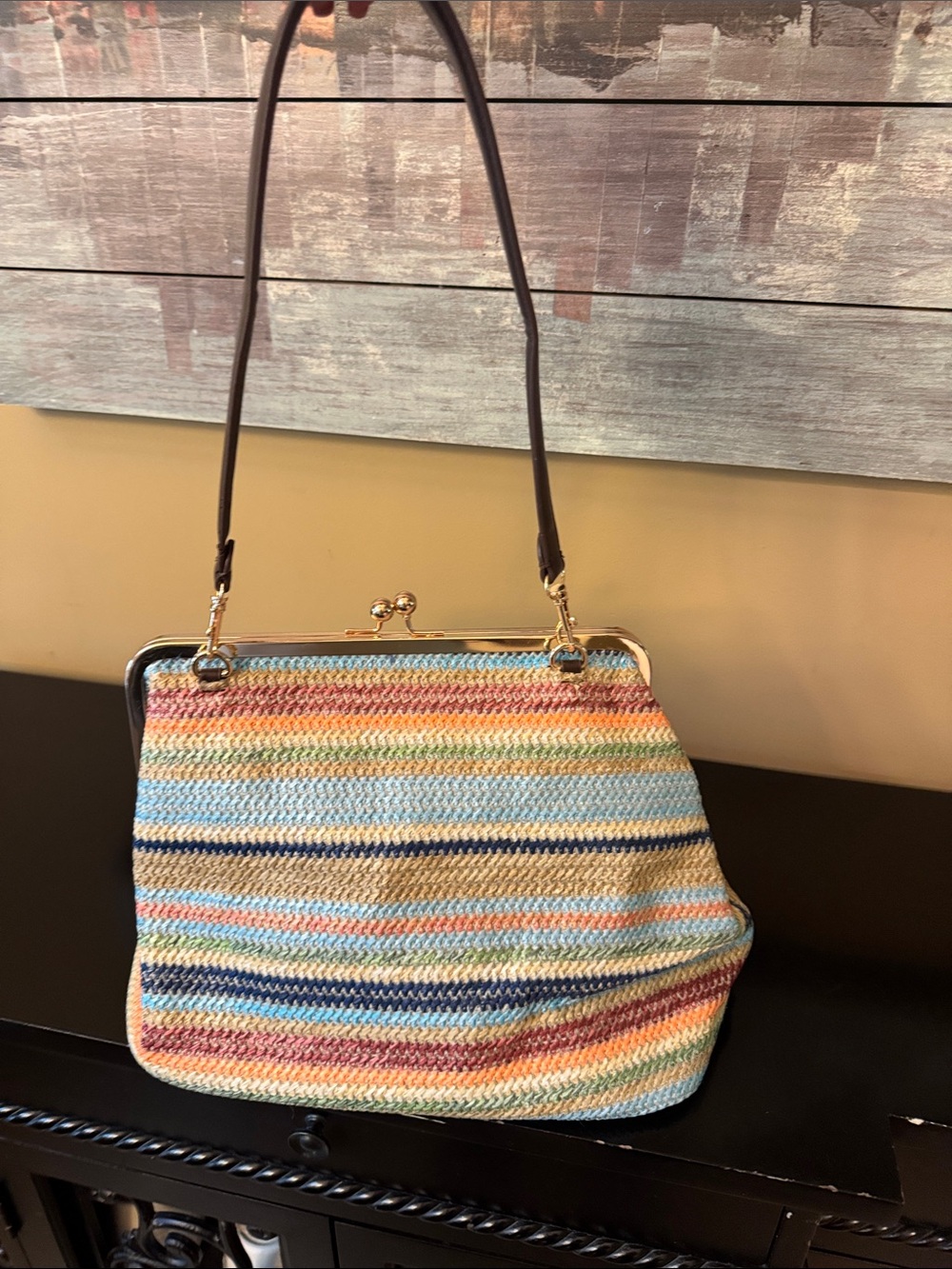 Multi-Color Striped Woven Shoulder Bag